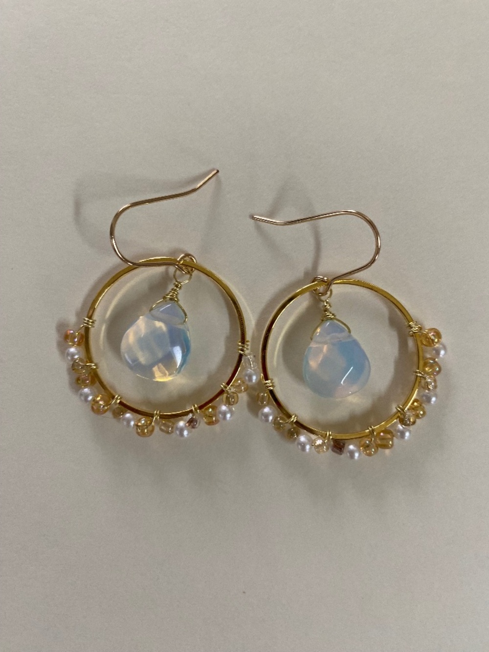 Handmade Opal Hoop Earrings - Picture 2 of 3